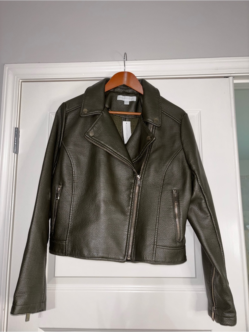 New York & Company Dark Olive Moto Leather Jacket